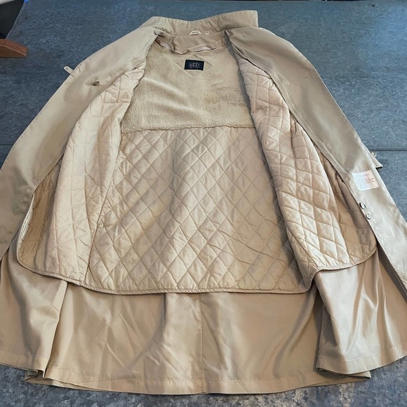 Vintage Uzzi Sherpa Quilted Lined Trench Coat Womens 11/12 Large Tan Khaki Korea - Picture 5 of 16